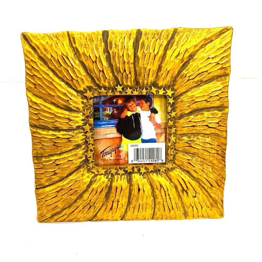 Terragrafics goldtone photo picture frame square chunky textured 3" square